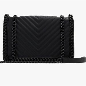 Black faux leather shoulder bag with chain